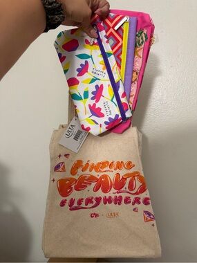 Bundle: Ulta Beauty canvas tote & Multicolor Zip Pouch Trio NWOT